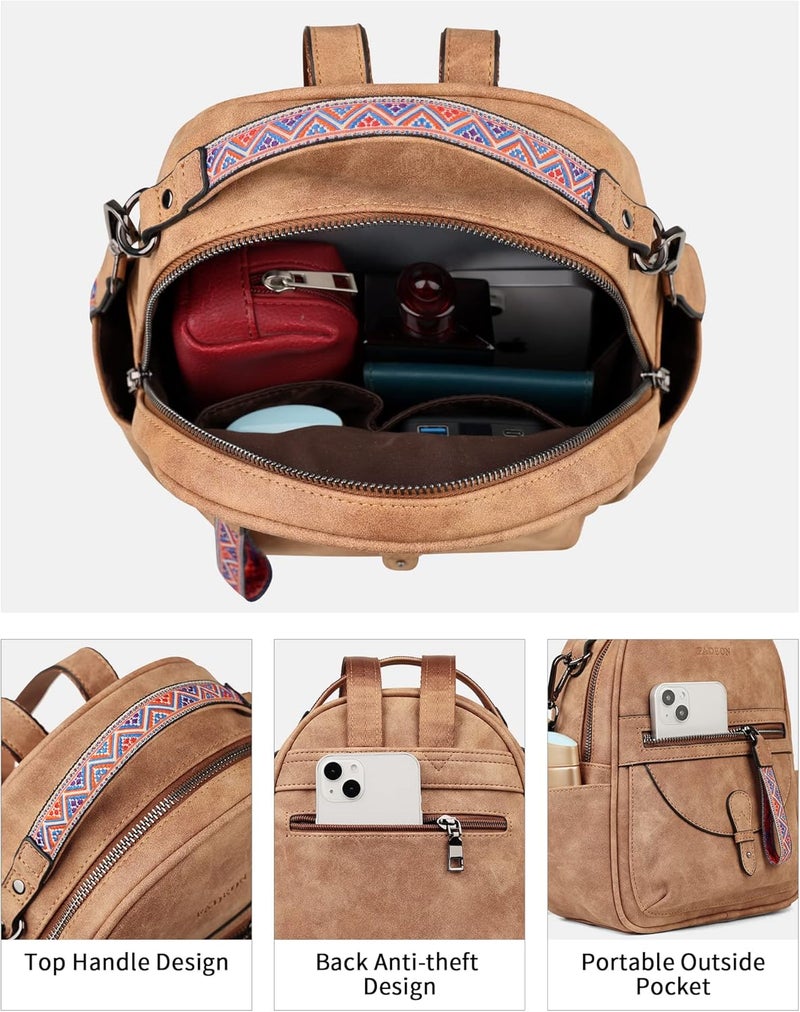 FADEON Mini Backpack Purse for Women, Designer Leather Cute Roomly Small Backpacks, Ladies Shoulder Backpack Fashion Handbag - Image 4